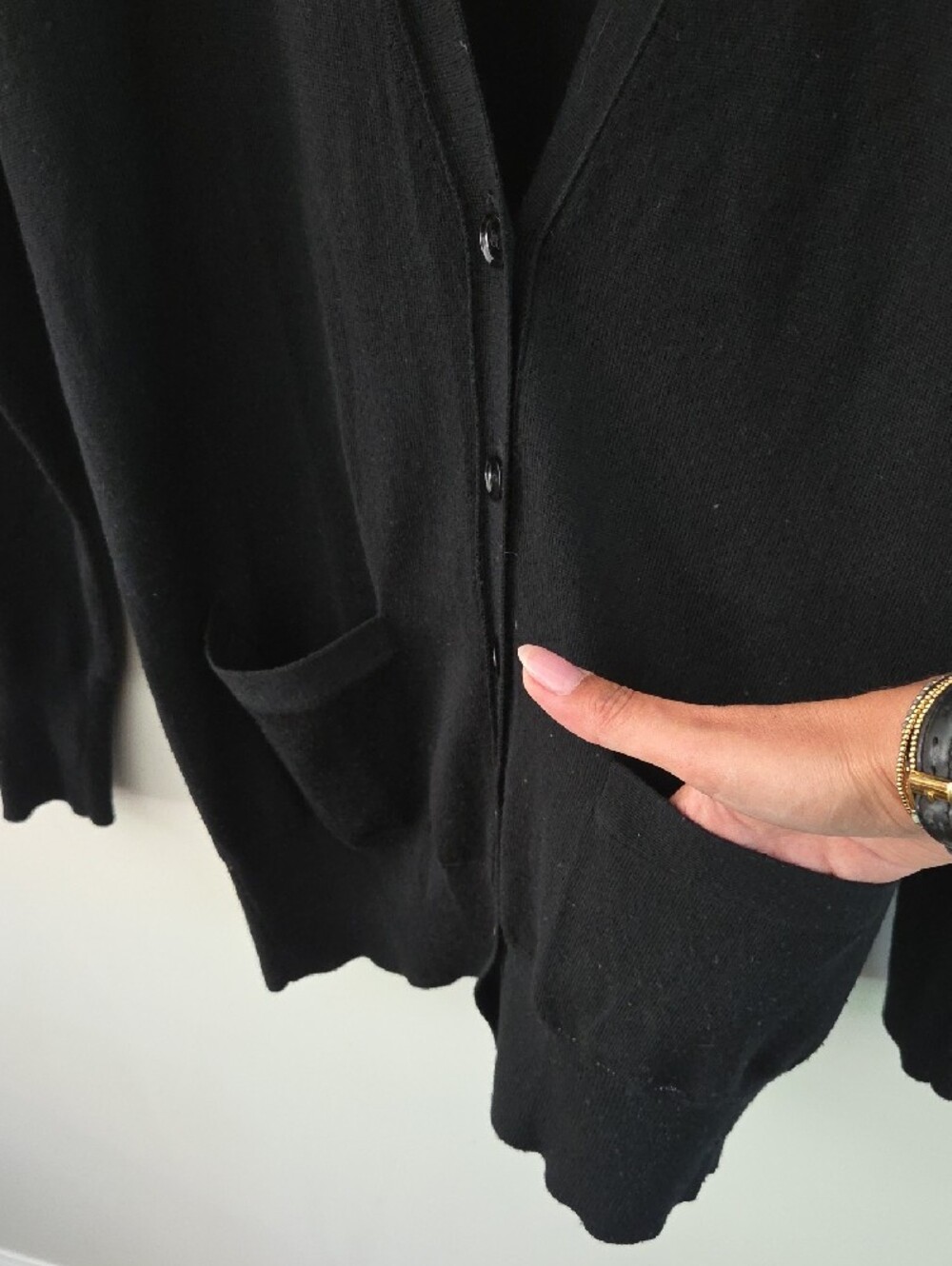 J. Crew 100% Merino Wool Black V-Neck Button Front Cardigan with Pockets - Picture 4 of 9